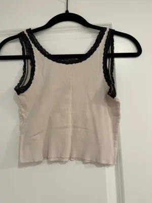 Brandy Melville Cream Tank Top with Black Lace Trim thumbnail 4