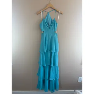 Lulus Tier and Now Blue Tie-Back Tiered Maxi Dress Size Large NWT Wedding Formal thumbnail 3