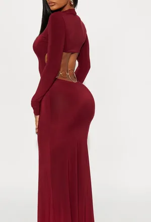 Rubber Ducky Burgundy Long sleeve Cutout Evening Dress size M thumbnail 2