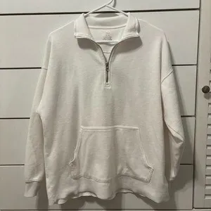 Aerie White Oversized Quarter Zip Pullover thumbnail 2