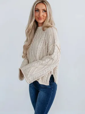 Le Lis Cream Cable Knit Crewneck Sweater thumbnail 3