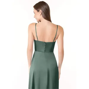 ✨Azazie Halsey Stretch Sea Moss A-Line Side Slit Stretch Satin Sz A8 Dress✨ thumbnail 6