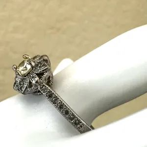 Vintage-Style Filigree Halo Ring with Pale Yellow Center Stone thumbnail 2