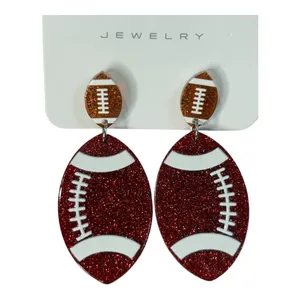 Football Drop Earrings Womens OS Red Glitter‎ Game Day Sports Jewelry Sparkle thumbnail 4