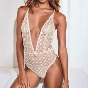 Victorias Secret Navy Blue Fully Lace One Piece Lingerie Bodysuit Large NWOT thumbnail 6