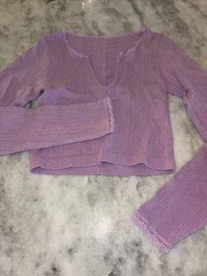 Urban Outfitters Lavender Lace-Trim Knit Crop Top thumbnail 1