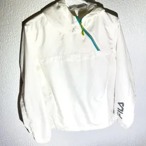FILA Women’s White Lightweight Windbreaker Jacket Half Zip, Hooded thumbnail 1