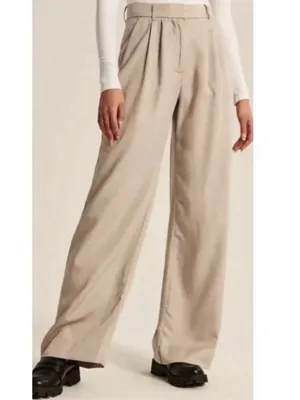 Abercrombie Fitch Wide Leg Linen Blend Pants Trousers Tan Pleated Large 32x24 thumbnail 10