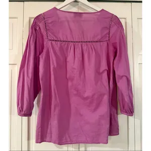 Loft pink cotton puff sleeve boho blouse size M thumbnail 6