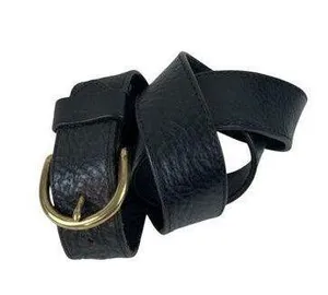 *Black Pebbled Leather Belt Unisex Goth Witchy Whimsigoth Biker Moto Gold Buckle thumbnail 1