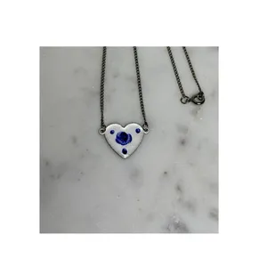 Vintage Heart Pendant Necklace Blue Flower Accents On Silver Chain Forget Me Not thumbnail 4