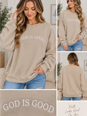 Jerzees Nublend “God Is Good” Beige Crewneck Sweatshirt Large NWT thumbnail 2