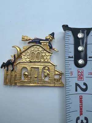 Vintage AAI Halloween House Brooch Pin Gold Tone thumbnail 6