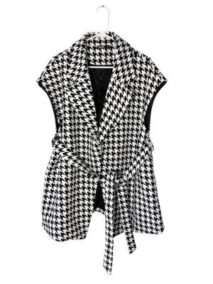 SHEIN Houndstooth Belted Sleeveless Jacket thumbnail 2