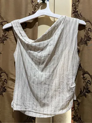 Mustard Seed Off-Shoulder Ribbed Pinstripe Crop Top - White thumbnail 3