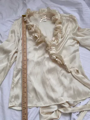 3sixteen silk Cream vintage Ruffle Wrap-Style Blouse size L thumbnail 8