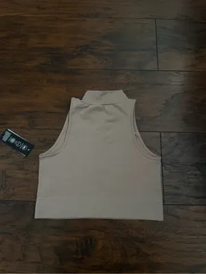 Gilly Hicks Hollister Ribbed Zip Mock Neck Active Crop Top - Beige thumbnail 5