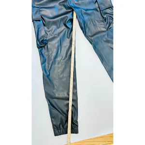 Black Retro Y2K style Pleather women’s cargo joggers biker pants size Medium thumbnail 7