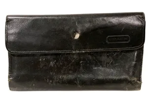 Vintage Black Leather Coach Trifold Wallet Snap Button thumbnail 1