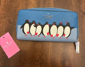 Kate Spade Arctic Friends Penguin Wallet Large Continental Blue Zipper New NWT thumbnail 1