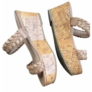 Stuart Weitzman Braided Leather Cork Wedge Sandals Nude Tan Platform W 5 Heel thumbnail 1