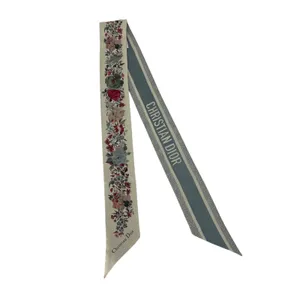 Christian Dior Toile de Jouy‎ Floral Silk Mitzah Scarf Beige Multicolor thumbnail 3