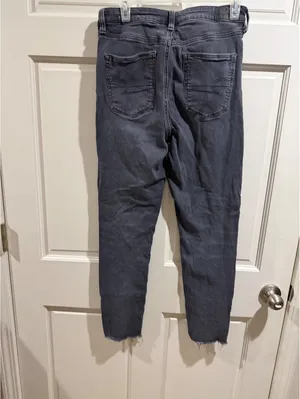 American Eagle Super Stretch Black Jeans with Raw Hem size 10 thumbnail 7