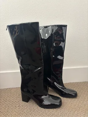 Zara patent leather knee high boots in black thumbnail 3