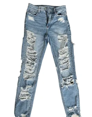 American Eagle Size 00 Regular Outfitters Distressed Light Wash Mom Jeans thumbnail 1
