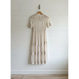 Chelsea Violet‎ Midi Dress XS Lace Ivory Boho Cottagecore Feminine Swiss Dot thumbnail 3