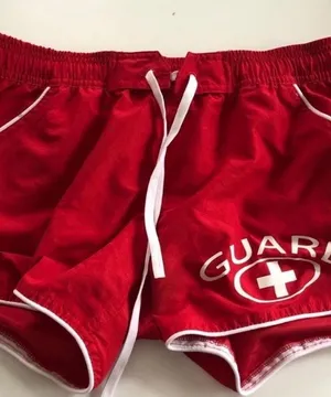 Red 'GUARD' Lifeguard Style Athletic Shorts thumbnail 1
