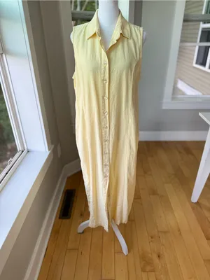 Christopher & Banks Butter Yellow Linen Blend Sleeveless Shirt Dress Size 12 thumbnail 5