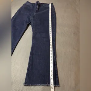 NYDJ Not Your Daughter's Jeans Dark Wash Raw Fray Hem Flare Jeans petite Sz 10P thumbnail 4