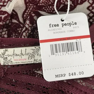 Free People Intimately Alia Bralette Bra X-Small Bordeaux Floral Lace Lingerie thumbnail 7