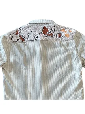 $80 NWT blue b Cream Embroidered Corduroy Fray Edge Western jacket M thumbnail 6