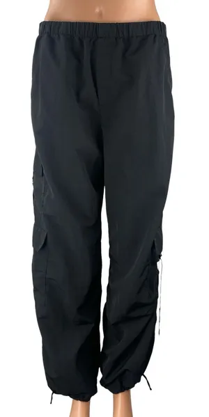 Zara Women's Black High Waisted Utility Cargo Parachute Trousers Pants Size S thumbnail 1