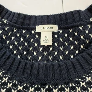 LL Bean Navy Blue White Crew Neck Pullover Cotton Button‎ Detail Sweater MEDIUM thumbnail 9