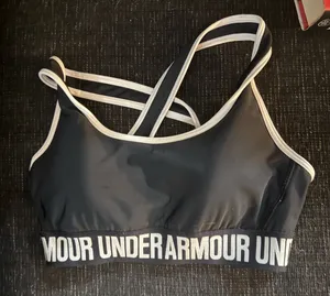 Under Armour Black and White Cross-Back Sports Bra thumbnail 1