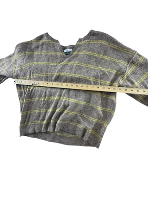 American Eagle Outfitters Gray V-Neck Sweater with Yellow Stripes thumbnail 6