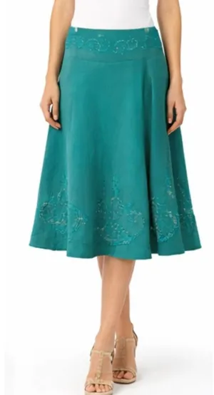Lucy Paris turquoise corduroy beaded sequin Aline skirt size M thumbnail 1