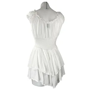 Princess Polly White Short Sleeve Ruffle Smocked Tiered Romper Shorts Size 8 thumbnail 2