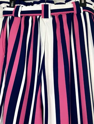 Express SzM High Rise Striped Paperbag Wide Leg Pants Pink Navy White thumbnail 14