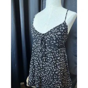 Angie Floral Mini Dress Black Pink Daisy Empire Waist Tie Front‎ Small thumbnail 2