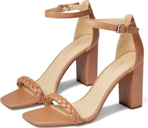Nine West Allha 3 Braided Strap Chunky Heels in Macaroon Tan 6.5 thumbnail 1