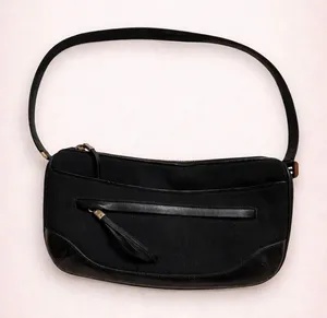 Vintage 90s Y2K Black Baguette Shoulder Bag – Minimalist Canvas Purse thumbnail 1