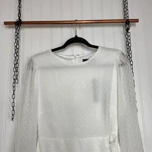 Lulus Much Love White Swiss Dot Tie Front Long Sleeve Mini Dress Small NWT thumbnail 5