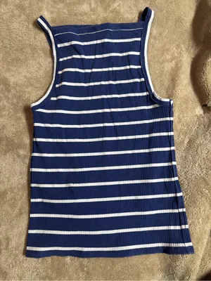 We The Free Free People Navy White Stripe Ribbed Tank Top S/P thumbnail 2