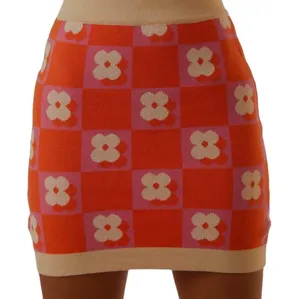 Flower Market Knit Mini Skirt - Orange Mod Floral × PepperMayo thumbnail 2