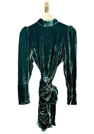 Reformation BURGUNDY green velvet mock neck long sleeve wrap mini dress size 6 thumbnail 6