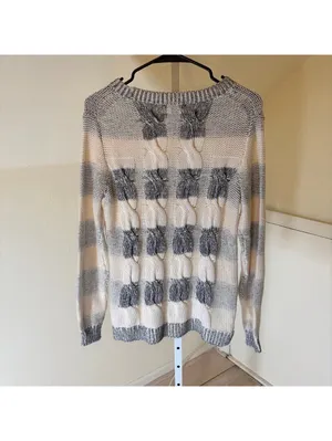 J. Crew EUC Women's White & Gray Marled Cable Knit Pullover Sweater Size XS thumbnail 6